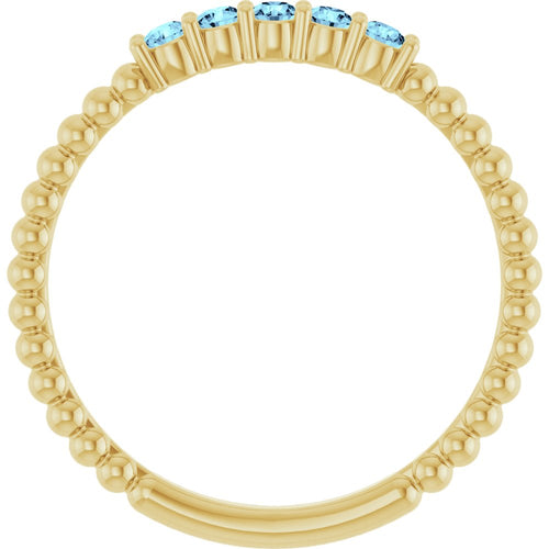 Golden Gemstone Stacking Ring - Aquamarine|Material:14K Yellow Gold