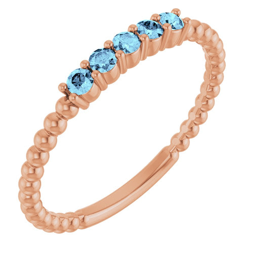 Golden Gemstone Stacking Ring - Aquamarine|Material:14K Rose Gold