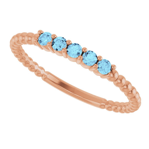 Golden Gemstone Stacking Ring - Aquamarine|Material:14K Rose Gold