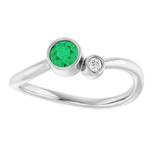 Two Gemstone Ring - Emerald and Diamond|Material:14K White Gold