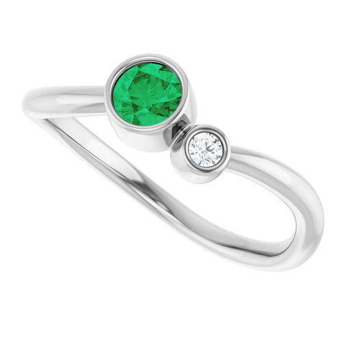 Two Gemstone Ring - Emerald and Diamond|Material:Platinum