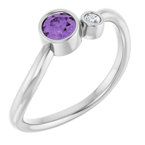 Two Gemstone Ring - Amethyst and Diamond|Material:Platinum