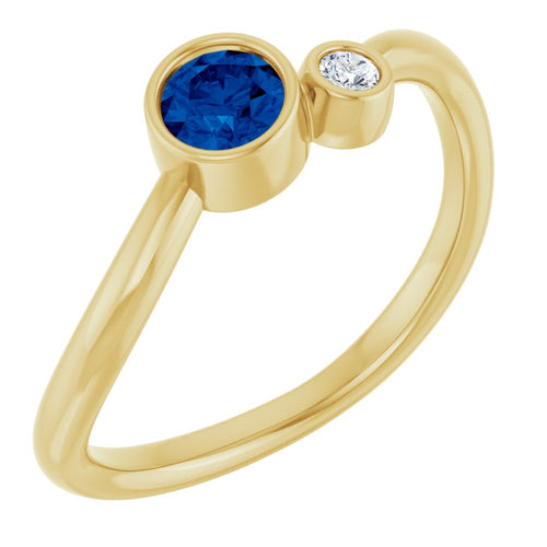 Two Gemstone Ring - Sapphire and Diamond|Material:14K Yellow Gold