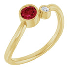 Two Gemstone Ring - Ruby and Diamond|Material:14K Yellow Gold