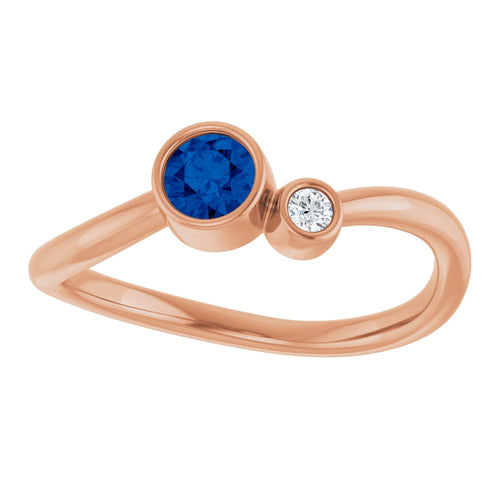 Two Gemstone Ring - Sapphire and Diamond|Material:14K Rose Gold