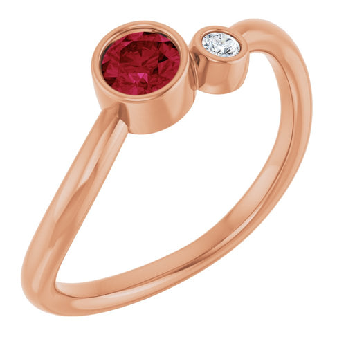 Two Gemstone Ring - Ruby and Diamond|Material:14K Rose Gold