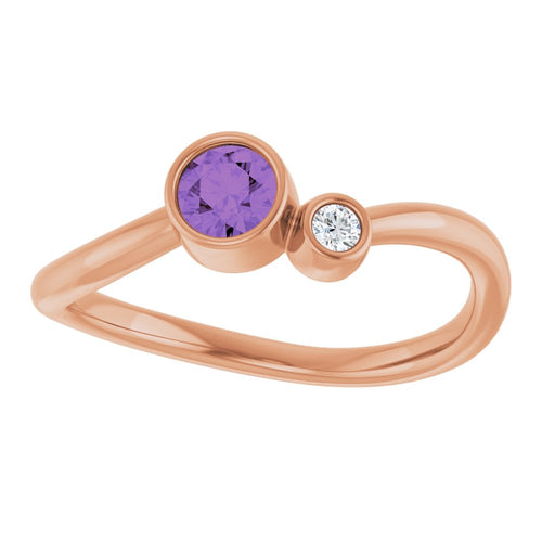 Two Gemstone Ring - Amethyst and Diamond|Material:14K Rose Gold