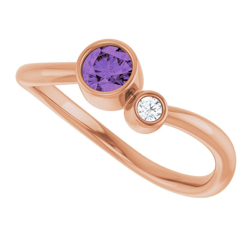 Two Gemstone Ring - Amethyst and Diamond|Material:14K Rose Gold