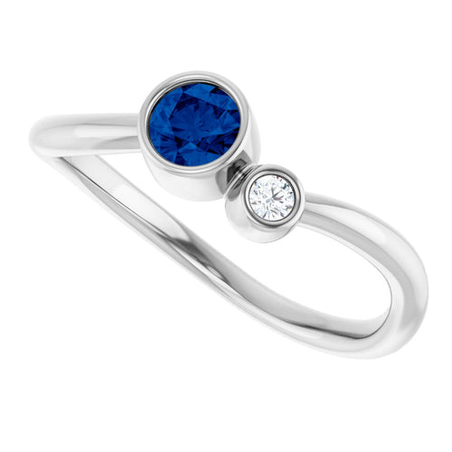Two Gemstone Ring - Sapphire and Diamond|Material:14K White Gold