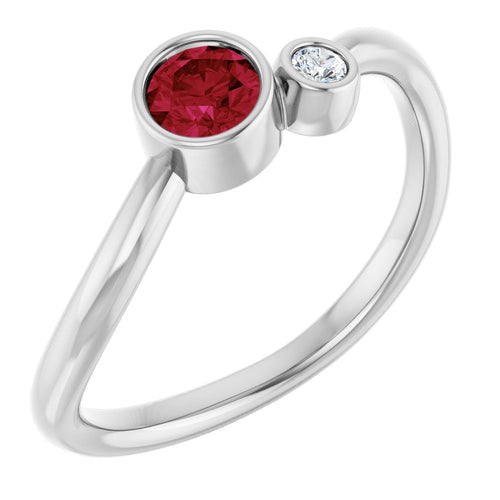 Two Gemstone Ring - Ruby and Diamond|Material:14K White Gold