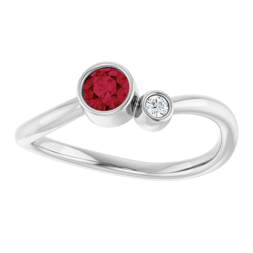 Two Gemstone Ring - Ruby and Diamond|Material:Platinum