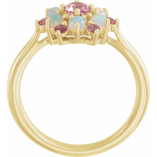 Pink Tourmaline and Ethiopian Opal Cabochon Ring|Material:14K Yellow Gold