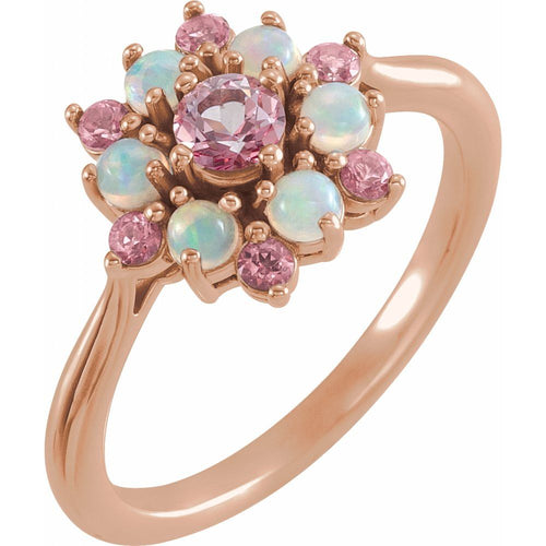 Pink Tourmaline and Ethiopian Opal Cabochon Ring|Material:14K Rose Gold