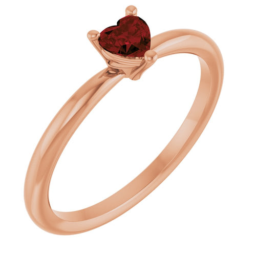 Heart Solitaire Ring - Garnet|Material:14K Rose Gold
