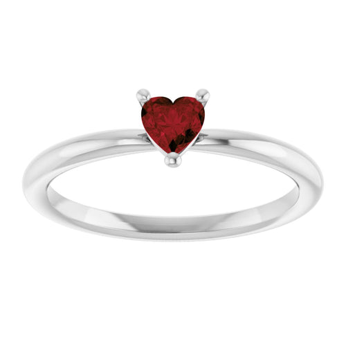 Heart Solitaire Ring - Garnet|Material:14K White Gold