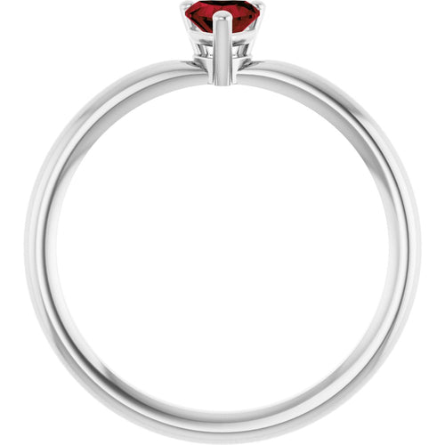 Heart Solitaire Ring - Garnet|Material:14K White Gold
