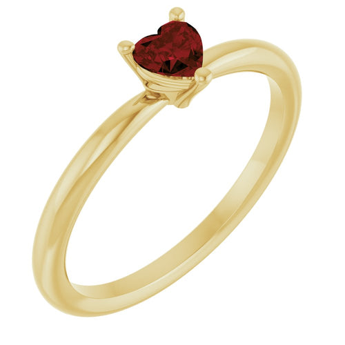 Heart Solitaire Ring - Garnet|Material:14K Yellow Gold