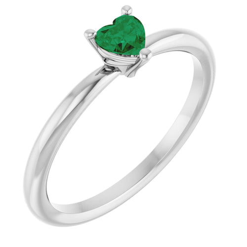 Heart Solitaire Ring - Emerald|Material:14K White Gold