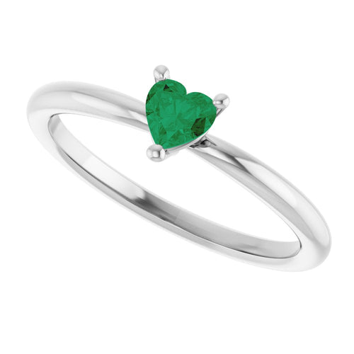 Heart Solitaire Ring - Emerald|Material:Platinum