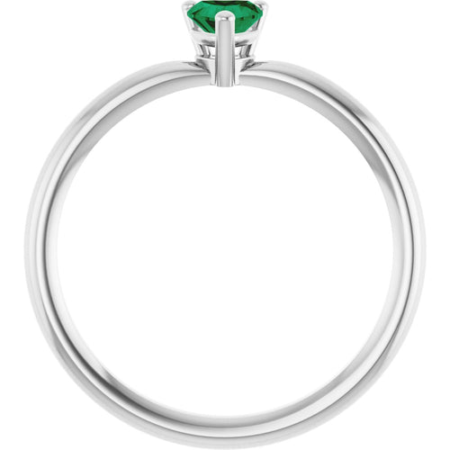 Heart Solitaire Ring - Emerald|Material:14K White Gold