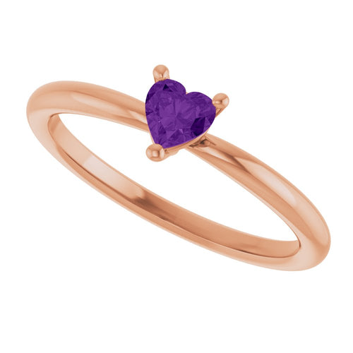 Heart Solitaire Ring - Amethyst|Material:14K Rose Gold
