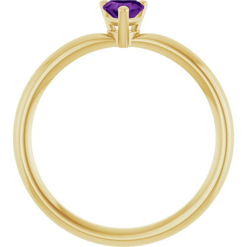 Heart Solitaire Ring - Amethyst|Material:14K Yellow Gold
