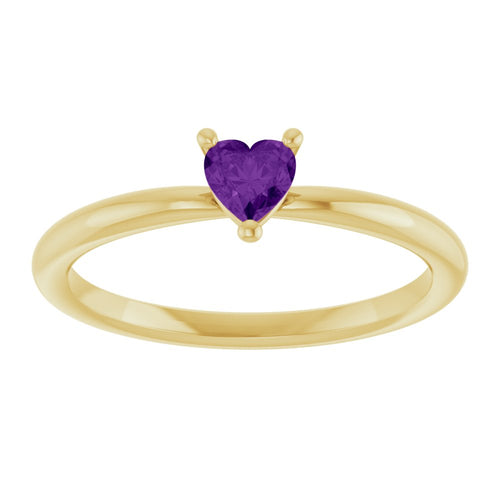 Heart Solitaire Ring - Amethyst|Material:14K Yellow Gold