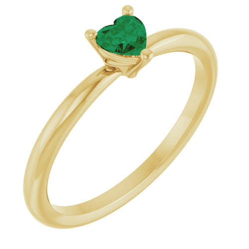 Heart Solitaire Ring - Emerald|Material:14K Yellow Gold