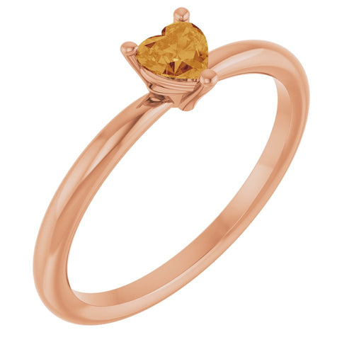 Heart Solitaire Ring - Citrine|Material:14K Rose Gold