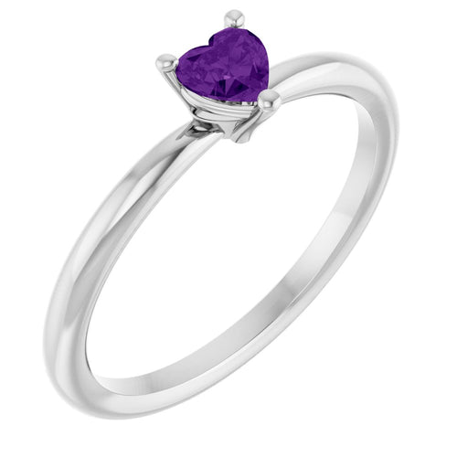 Heart Solitaire Ring - Amethyst|Material:14K White Gold