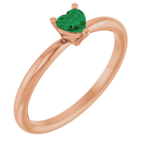 Heart Solitaire Ring - Emerald|Material:14K Rose Gold