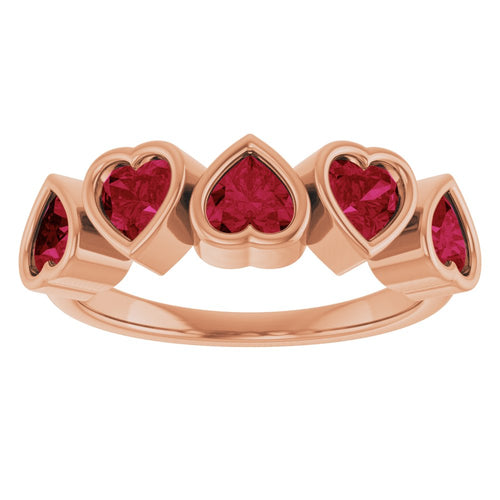 Five Heart Gemstone Ring - Garnet|Material:14K Rose Gold