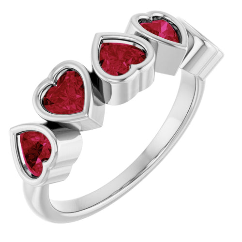 Five Heart Gemstone Ring - Garnet|Material:Platinum