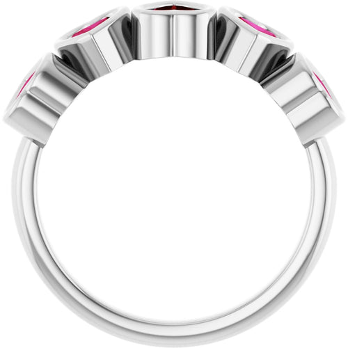 Five Heart Gemstone Ring - Garnet|Material:14K White Gold