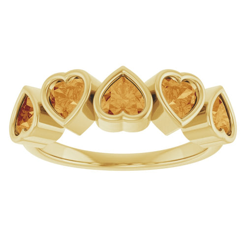 Five Heart Gemstone Ring - Citrine|Material:14K Yellow Gold