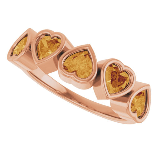 Five Heart Gemstone Ring - Citrine|Material:14K Rose Gold