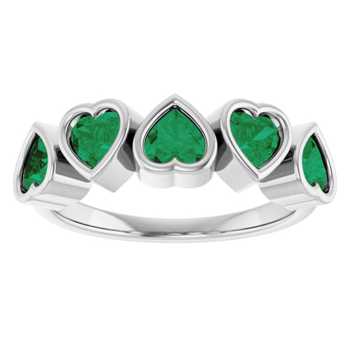 Five Heart Gemstone Ring - Emerald|Material:14K White Gold
