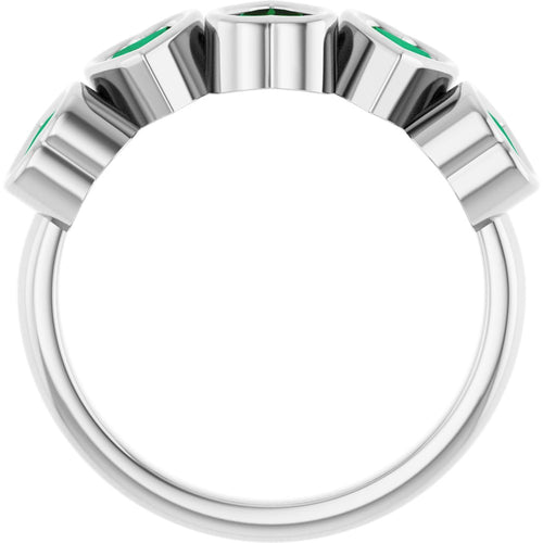 Five Heart Gemstone Ring - Emerald|Material:Platinum