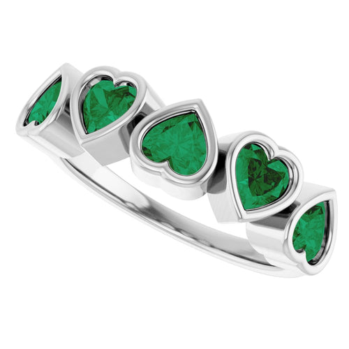 Five Heart Gemstone Ring - Emerald|Material:14K White Gold