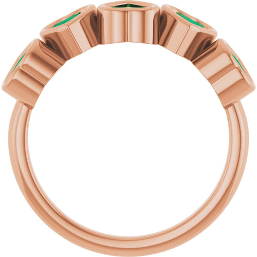 Five Heart Gemstone Ring - Emerald|Material:14K Rose Gold
