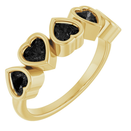 Heart Gemstone Ring - Onyx|Material:14K Yellow Gold