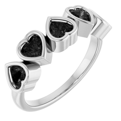 Heart Gemstone Ring - Onyx|Material:14K White Gold