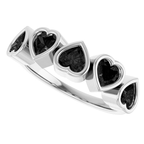 Heart Gemstone Ring - Onyx|Material:14K White Gold
