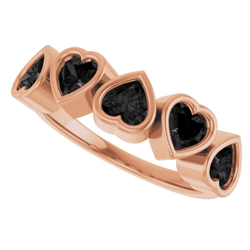 Heart Gemstone Ring - Onyx|Material:14K Rose Gold