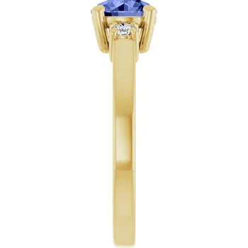 Custom 6.5 mm Round Cut Gemstone Engagement Ring With Diamond Accent Stones