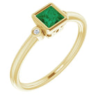 Custom Square Cut 4x4 Gemstone Ring With Natural Diamond Accent Stones