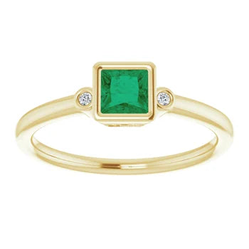 Custom Square Cut 4x4 Gemstone Ring With Natural Diamond Accent Stones