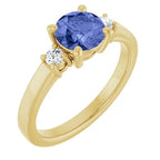 Custom 6.5 mm Round Cut Gemstone Engagement Ring With Diamond Accent Stones