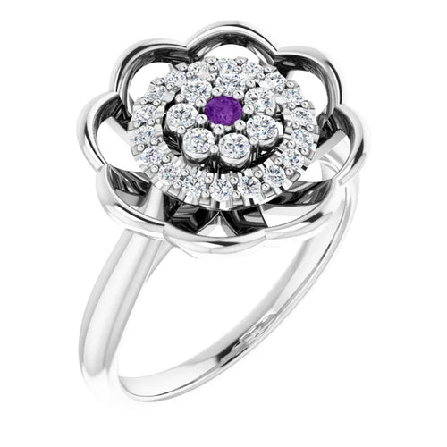 Custom Diamond Halo Flower Petal Ring