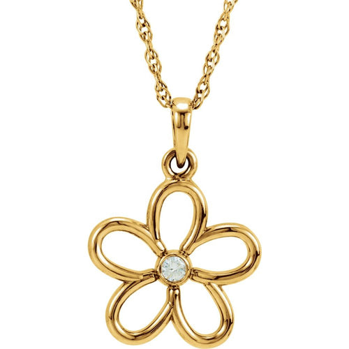 Gold Flower Pendant Necklace - Diamond|Material:14K Yellow Gold
